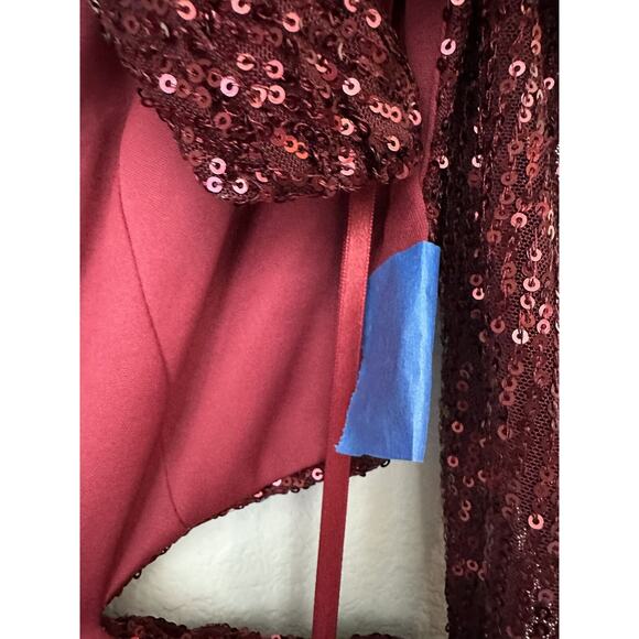 Ieena For Mac Duggal Wine Long Sleeves Sequin Evening Dress 26739 Size 2 - Picture 11 of 15